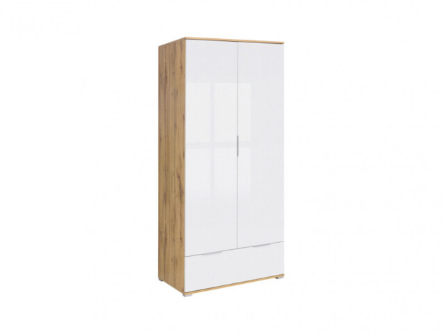 Modern Free Standing 2-Door Double White Gloss/Oak Wardrobe Drawer 90cm - Zele - image 1
