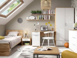 2 Door Wardrobe with Drawers Double Wardrobe White Gloss and Oak Effect 90cm - Zele - thumbnail 3