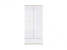 Modern Free Standing 2-Door Double White Gloss/Oak Wardrobe Drawer 90cm - Zele - thumbnail 2