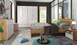 2 Door Wardrobe with Drawers Double Wardrobe White Gloss and Oak Effect 90cm - Zele - thumbnail 2