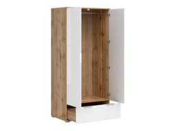 2 Door Wardrobe with Drawers Double Wardrobe White Gloss and Oak Effect 90cm - Zele - thumbnail 4