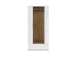 Modern Free Standing 2-Door Double White Gloss/Oak Wardrobe Drawer 90cm - Zele - thumbnail 3