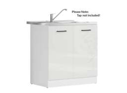 Kitchen Sink and Unit Under Sink Cabinet 800mm Stainless Steel Sink Complete Free Standing White Chalk Gloss - Junona - thumbnail 4