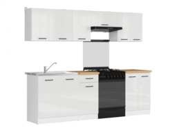 Kitchen Cabinets Set Modern Freestanding Cupboards 7 Units Chalk White Gloss 240cm Kitchenette - Junona - thumbnail 3