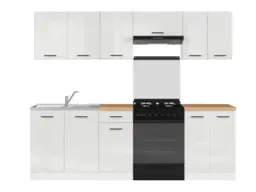 Kitchen Cabinets Set Modern Freestanding Cupboards 7 Units Chalk White Gloss 240cm Kitchenette - Junona - thumbnail 2