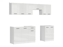 Kitchen Cabinets Set Modern Freestanding Cupboards 7 Units Chalk White Gloss 240cm Kitchenette - Junona - thumbnail 4