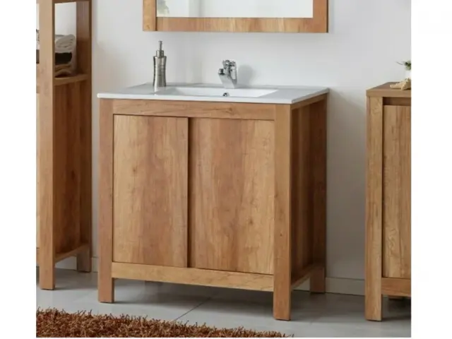 800mm Freestanding Vanity Unit Bathroom Cabinet with Sink Basin Country Oak Finish - Classic Oak - image 1
