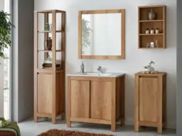 800mm Freestanding Vanity Unit Bathroom Cabinet with Sink Basin Country Oak Finish - Classic Oak - thumbnail 2