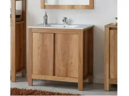 800mm Freestanding Vanity Unit Bathroom Cabinet with Sink Basin Country Oak Finish - Classic Oak - thumbnail 1