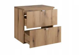 Bathroom Vanity Unit 600mm Wall Sink Cabinet Countertop Floating Two Soft Close Drawers Coastal Oak Effect Nova - thumbnail 4