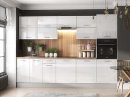 Modern Kitchen Cabinet Cupboard Set 12 Units Tall Oven White High Gloss 300cm - Ella - thumbnail 1