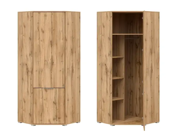 DISCOUNTINUED REDIRECTED Corner Wardrobe L Shaped Oak Single Wardrobe Modern Compact 1 Door - Zele - image 1
