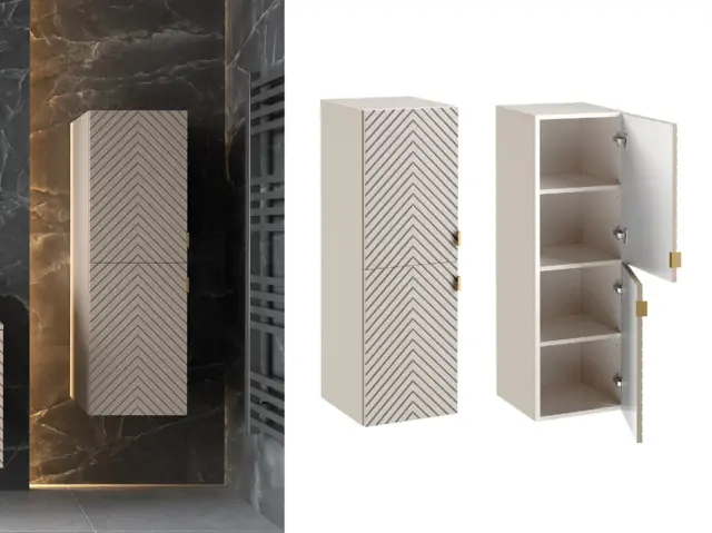 Bathroom Wall Cabinet Tall Slim Floating Storage Unit Ribbed Fluted Cashmere Beige Doors – Cara - image 1