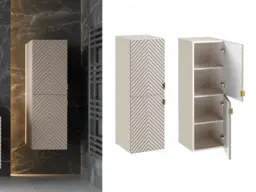 Bathroom Wall Cabinet Tall Slim Floating Storage Unit Ribbed Fluted Cashmere Beige Doors – Cara