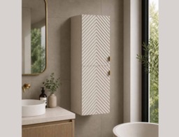 Bathroom Wall Cabinet Tall Slim Floating Storage Unit Ribbed Fluted Cashmere Beige Doors – Cara