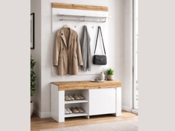 Shoe Cabinet Storage White Gloss Small Lowboard Hallway Unit Oak Effect Scandi - Holten - thumbnail 2