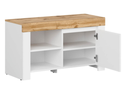 Shoe Cabinet Storage White Gloss Small Lowboard Hallway Unit Oak Effect Scandi - Holten - thumbnail 4