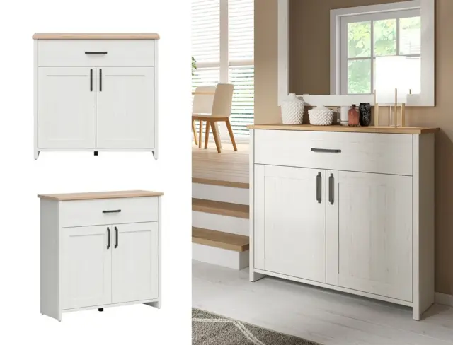 Small Sideboard Cabinet Drawer Storage Scandi Furniture Chic White Pine and Oak - Loksa - image 1