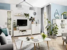 Small Sideboard Cabinet Soft Closing Drawer Storage Scandi Furniture Chic White Pine and Oak 101.5cm - Loksa - thumbnail 3