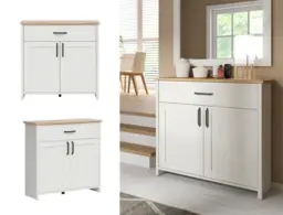 Small Sideboard Cabinet Soft Closing Drawer Storage Scandi Furniture Chic White Pine and Oak 101.5cm - Loksa - thumbnail 1
