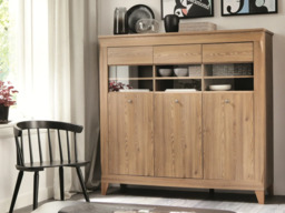 Oak Glass Display Cabinet with Lights Large Sideboard Showcase Wide Dresser Modern Country Light Oak - Bergen - thumbnail 1