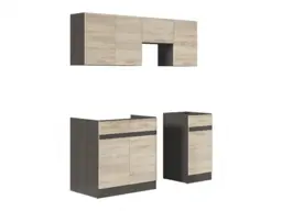 Kitchen Cabinets 5 Unit Set Wall and Base Complete Kitchenette 170cm Dark Wood Wenge and Oak Effect - Junona - thumbnail 3