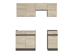 Kitchen Cabinets 5 Unit Set Wall and Base Complete Kitchenette 170cm Dark Wood Wenge and Oak Effect - Junona - thumbnail 4