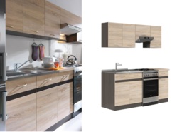 Kitchen Cabinets 5 Unit Set Wall and Base Complete Kitchenette 170cm Dark Wood Wenge and Oak Effect - Junona