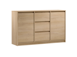 Sideboard with Drawers Cabinet 3 Drawer Chest Storage Unit White Washed Light Oak Effect 138cm - Mana - thumbnail 4