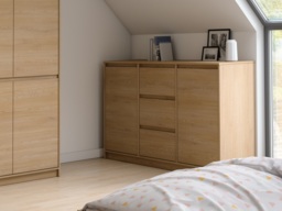 Sideboard with Drawers Cabinet 3 Drawer Chest Storage Unit White Washed Light Oak Effect 138cm - Mana - thumbnail 3