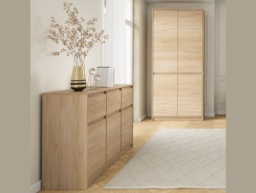Sideboard with Drawers Cabinet 3 Drawer Chest Storage Unit White Washed Light Oak Effect 138cm - Mana - thumbnail 2
