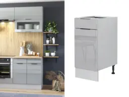 Kitchen Drawer Unit 400mm Cabinet Freestanding Narrow Base Cupboard Light Grey Gloss - Star - thumbnail 1