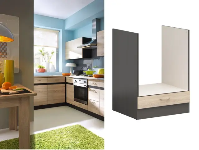 Kitchen Oven Housing 600mm Cabinet 1 Door Storage Cupboard Dark Wood Wenge and Oak Effect - Junona - image 1
