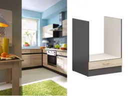 Kitchen Oven Housing 600mm Cabinet 1 Door Storage Cupboard Dark Wood Wenge and Oak Effect - Junona