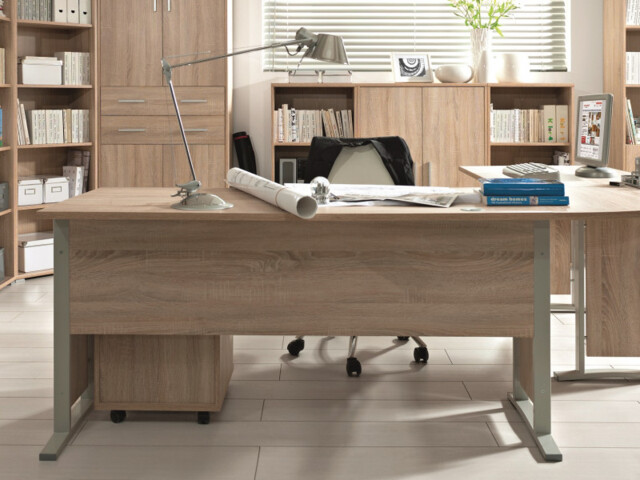 Large Desk for Home Office 150cm Metal Frame Modern Scratch Resistant Sonoma Oak Effect - BRW OFFICE - image 1