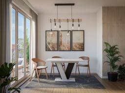 Extendable Dining Table 120-160cm 6-8 Seater Modern Marble Grey Stone with Black V Legs - Vera - thumbnail 3