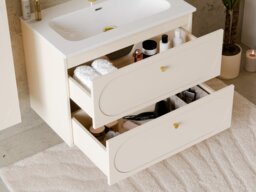 Bathroom Vanity Unit with Sink 600mm Modern Wall Cabinet Floating Soft Close Milled Drawers Beige Cashmere - Donna - thumbnail 3