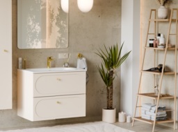 Bathroom Vanity Unit with Sink 600mm Modern Wall Cabinet Floating Soft Close Milled Drawers Beige Cashmere - Donna