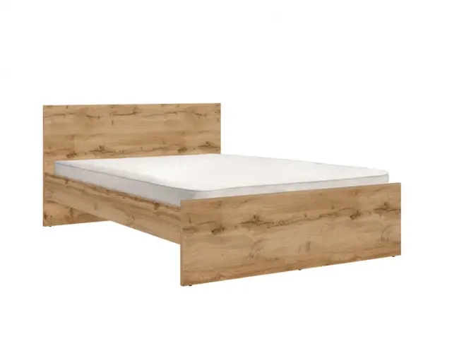 Modern Double Bed Frame Headboard Wooden Slats 140 cm Wotan Oak - Zele - image 1