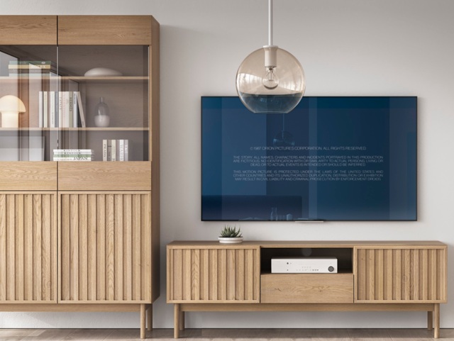 TV Unit with Storage Modern Cabinet 160cm Wide Stand Washed Light Oak for up to 65 inch TV – Saori - image 1