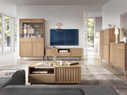 TV Unit with Storage Modern Cabinet 160cm Wide Stand Washed Light Oak for up to 65 inch TV – Saori - thumbnail 3