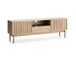 TV Unit with Storage Modern Cabinet 160cm Wide Stand Washed Light Oak for up to 65 inch TV – Saori - thumbnail 4