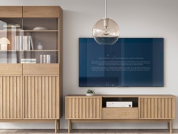 TV Unit with Storage Modern Cabinet 160cm Wide Stand Washed Light Oak for up to 65 inch TV – Saori - thumbnail 1