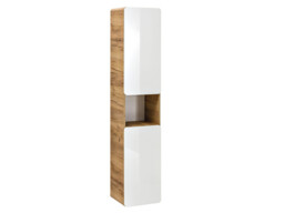 Bathroom Cabinet Tall Wall Mounted Storage Tallboy White Gloss and Oak Modern Display Shelf Unit - Aruba - thumbnail 4