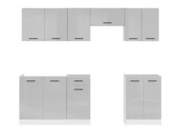 Kitchen Cabinet Set 7 Units Modern Freestanding Cupboards 240cm DIY Complete Grey Gloss - Junona - thumbnail 4