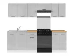 Kitchen Cabinet Set 7 Units Modern Freestanding Cupboards 240cm DIY Complete Grey Gloss - Junona - thumbnail 2