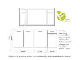 Kitchen Cabinets Set 3 Base Units Utility Cupboards with Drawer Soft Close White High Gloss 180cm - Ella - thumbnail 3