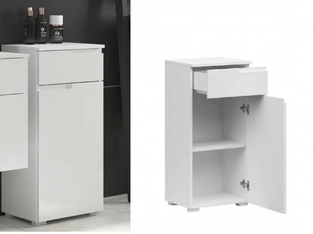 Slim Freestanding Bathroom Cabinet Storage Drawer Unit 400mm Narrow Floor Cupboard White Gloss - Spice - image 1
