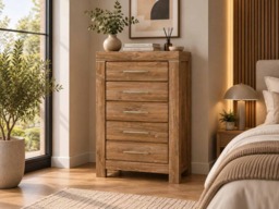Chest of Drawers 70cm Modern Tall Narrow 5 Drawer Tallboy Dresser Storage Unit Oak Effect - Gent