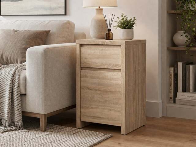Small Cabinet with Drawer Bedside Unit Side Sofa Storage Sonoma Oak - Kaspian - image 1